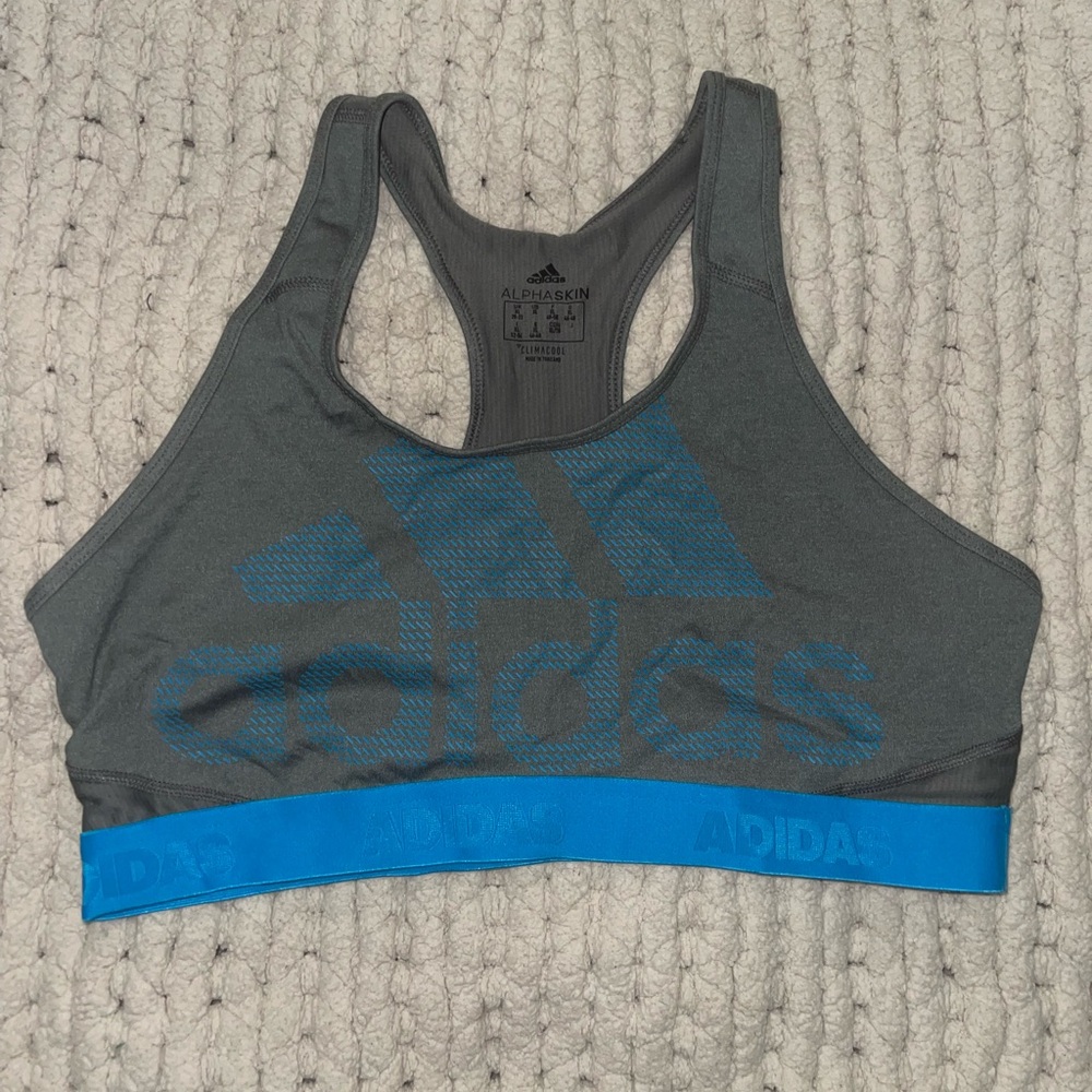 Adidas Women's Dark Gray and Blue Sports Bra
